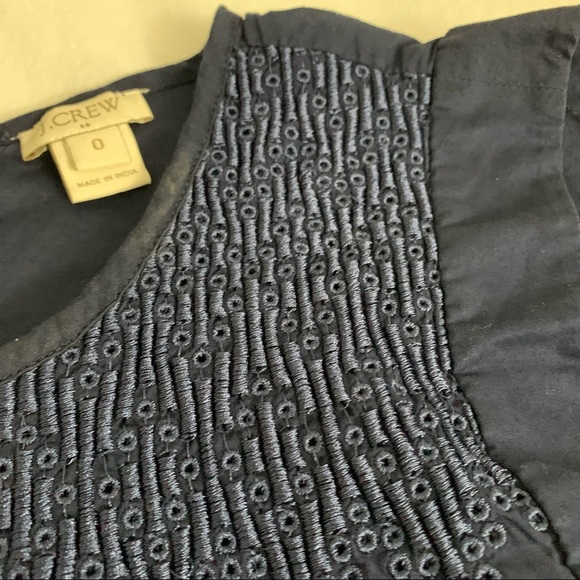 J. Crew—Navy Embroidered Windowpane Sleeveless Top/Tank—Size 0 - Picture 5 of 10